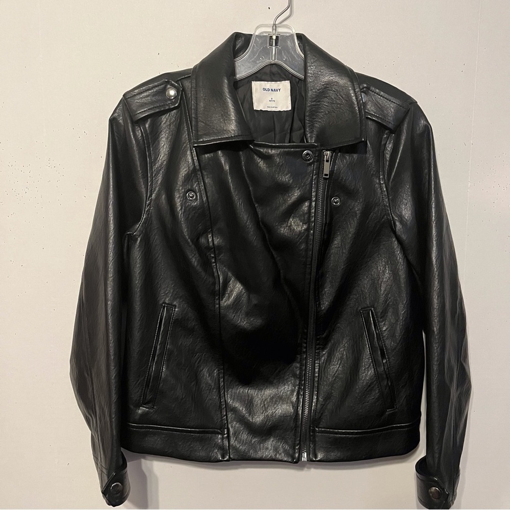 Old Navy Asymmetric Zip Black Faux Leather Jacket size small.